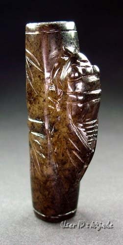 Modern, Brown jade, "Cicada on Bamboo"