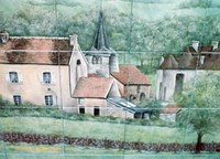Village of Burgundy-tile backsplash